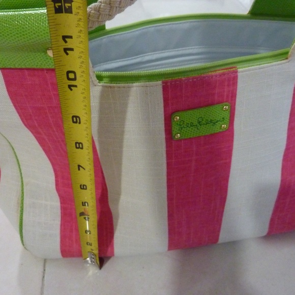 Lilly Pulitzer Striped Large Canvas Tote Bag PINK White GREEN  2 Piece 15 X 12'' - Picture 8 of 14